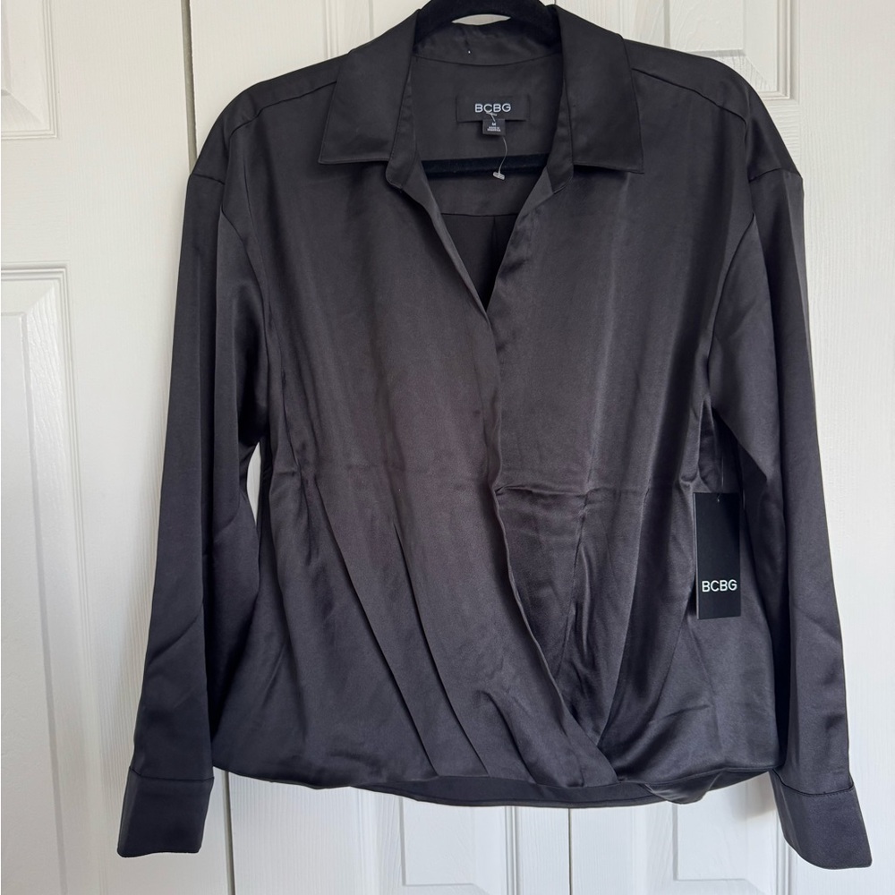 BCBG Classic Black Blouse wrap bottom size medium